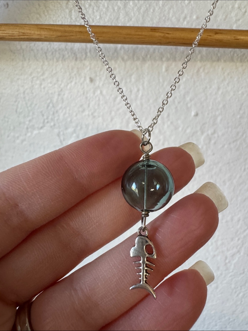Silver Tone Fish & Lure Necklace